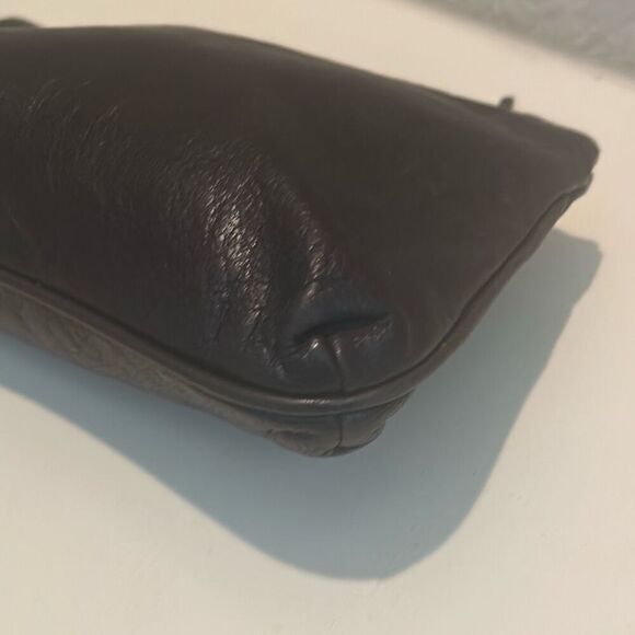 Roberto Cavalli Zip Top Pouch Bag Brown Leather Small Minimalist - Picture 10 of 14